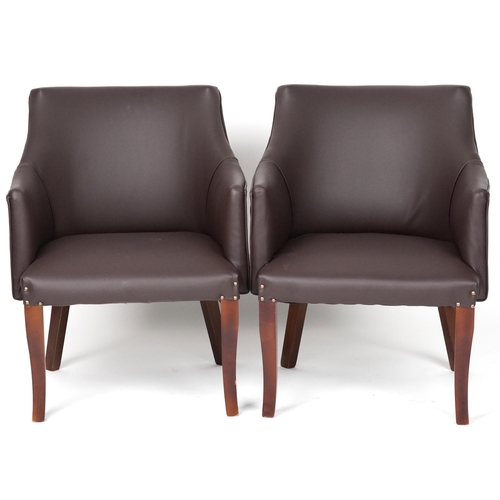 1026 - Pair of contemporary brown faux leather tub chairs, each 76cm high