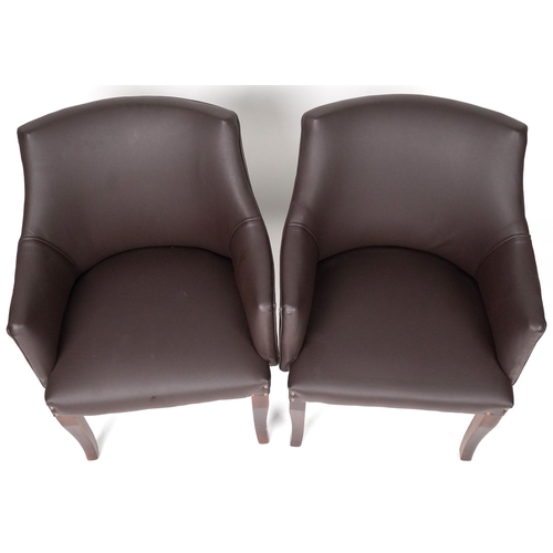 1026 - Pair of contemporary brown faux leather tub chairs, each 76cm high