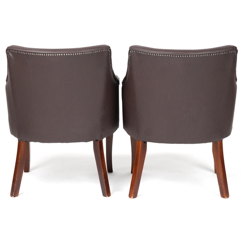 1026 - Pair of contemporary brown faux leather tub chairs, each 76cm high