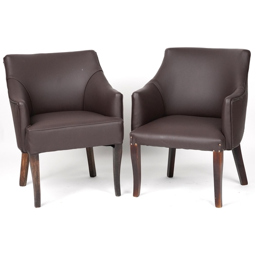 1037 - Pair of contemporary brown faux leather tub chairs, each 76cm high