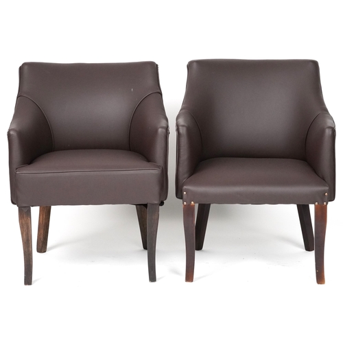 1037 - Pair of contemporary brown faux leather tub chairs, each 76cm high