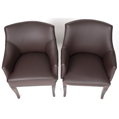 1037 - Pair of contemporary brown faux leather tub chairs, each 76cm high