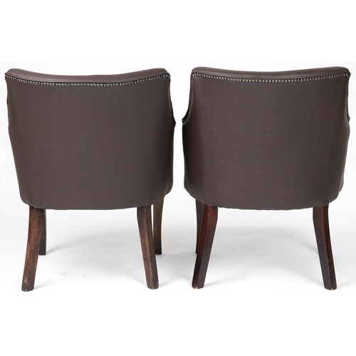 1037 - Pair of contemporary brown faux leather tub chairs, each 76cm high