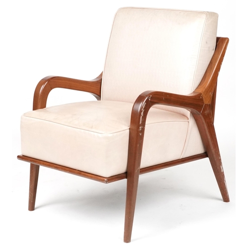 1030 - Scandinavian design hardwood lounge chair having cream upholstered back and seat, 86cm H x 62.5cm W ... 