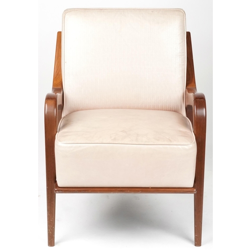 1030 - Scandinavian design hardwood lounge chair having cream upholstered back and seat, 86cm H x 62.5cm W ... 