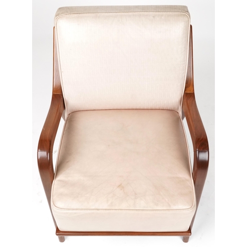 1030 - Scandinavian design hardwood lounge chair having cream upholstered back and seat, 86cm H x 62.5cm W ... 