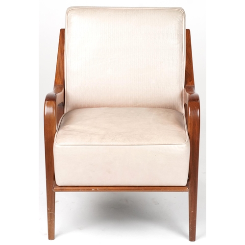 1023 - Scandinavian design hardwood lounge chair having cream upholstered back and seat, 86cm H x 62.5cm W ... 