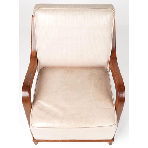 1023 - Scandinavian design hardwood lounge chair having cream upholstered back and seat, 86cm H x 62.5cm W ... 