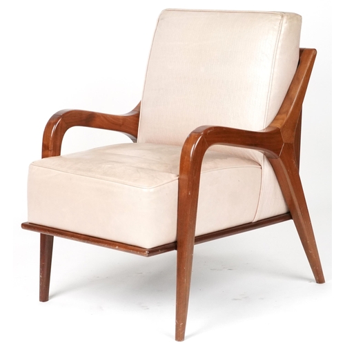 1029 - Scandinavian design hardwood lounge chair having cream upholstered back and seat, 86cm H x 62.5cm W ... 