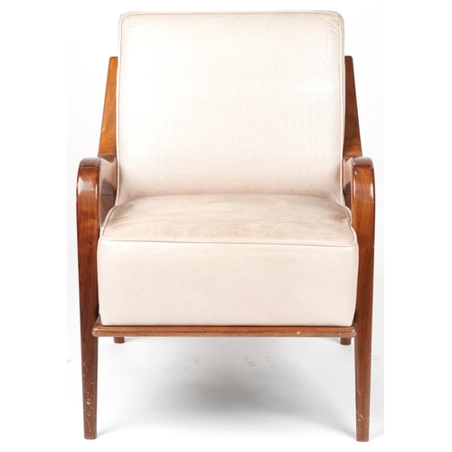 1029 - Scandinavian design hardwood lounge chair having cream upholstered back and seat, 86cm H x 62.5cm W ... 