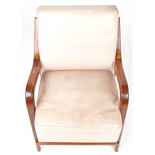 1029 - Scandinavian design hardwood lounge chair having cream upholstered back and seat, 86cm H x 62.5cm W ... 