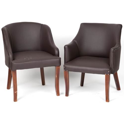 1032 - Pair of contemporary brown faux leather tub chairs, each 76cm high