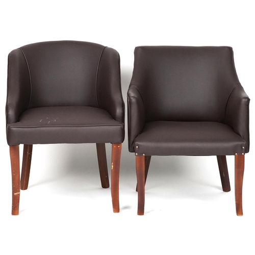 1032 - Pair of contemporary brown faux leather tub chairs, each 76cm high