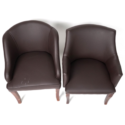 1032 - Pair of contemporary brown faux leather tub chairs, each 76cm high