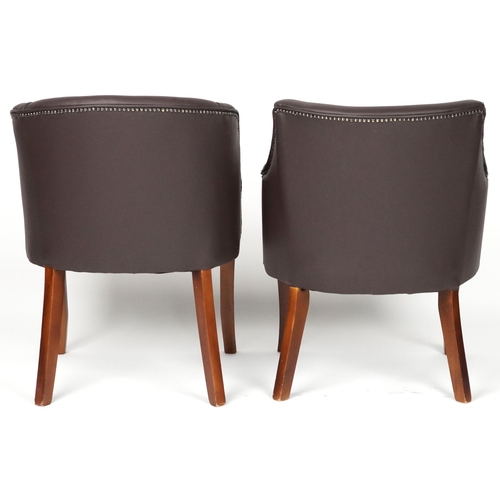 1032 - Pair of contemporary brown faux leather tub chairs, each 76cm high