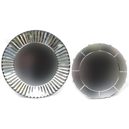 1135 - Two contemporary wall hanging mirrors, the largest 61cm in diameter