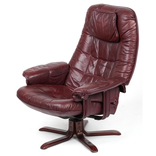 1100 - Stressless style faux burgundy leather easy chair, 96cm high