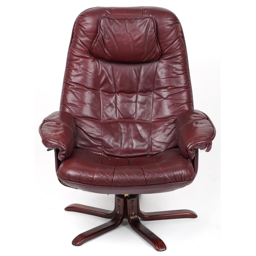 1100 - Stressless style faux burgundy leather easy chair, 96cm high