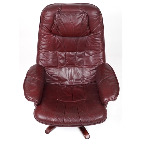 1100 - Stressless style faux burgundy leather easy chair, 96cm high