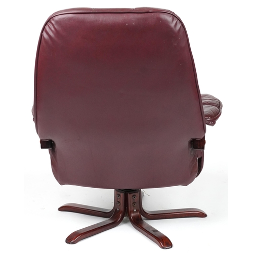 1100 - Stressless style faux burgundy leather easy chair, 96cm high