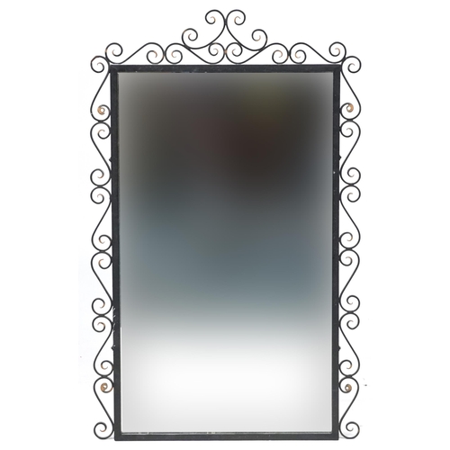 1137 - Wrought iron framed wall hanging mirror, 79cm x 49cm