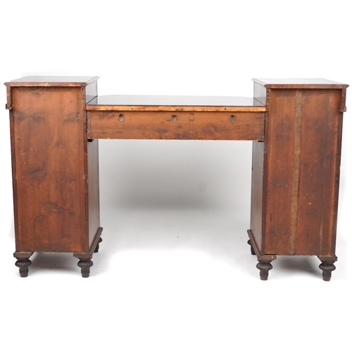 1024 - 19th century mahogany twin pedestal sideboard with three drawers above a pair of cupboard doors and ... 