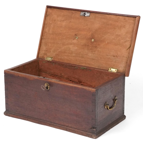 1025 - Victorian oak scroll box with brass handles, 24cm H x 50cm W x 27cm D