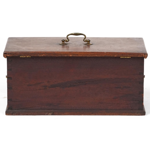 1025 - Victorian oak scroll box with brass handles, 24cm H x 50cm W x 27cm D