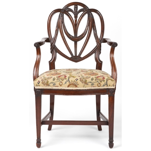 1093 - Victorian mahogany open armchair with tapestry upholstered cushioned seat on tapering legs, 98cm hig... 