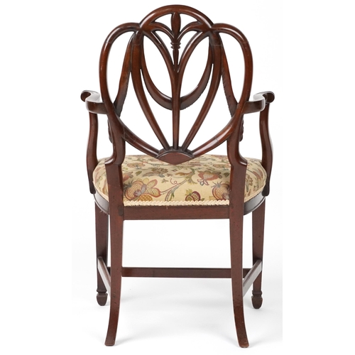 1093 - Victorian mahogany open armchair with tapestry upholstered cushioned seat on tapering legs, 98cm hig... 