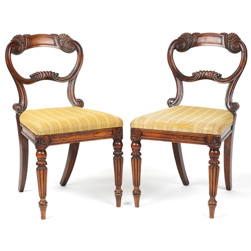 1117 - Pair of Victorian carved rosewood occasional chairs with tapestry upholstered cushioned seats on flu... 