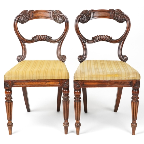 1117 - Pair of Victorian carved rosewood occasional chairs with tapestry upholstered cushioned seats on flu... 