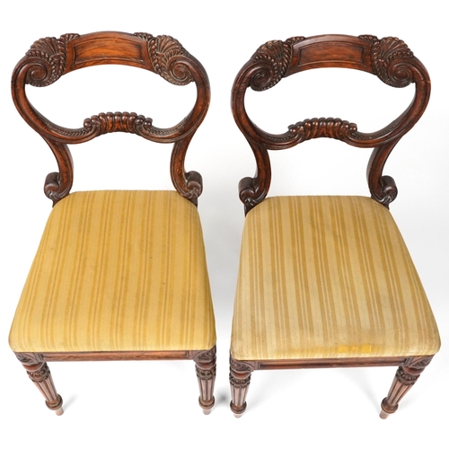 1117 - Pair of Victorian carved rosewood occasional chairs with tapestry upholstered cushioned seats on flu... 