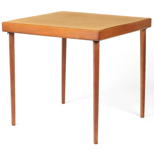 1086 - Vintage folding baize lined card table, 70cm H x 70cm W x 70cm D