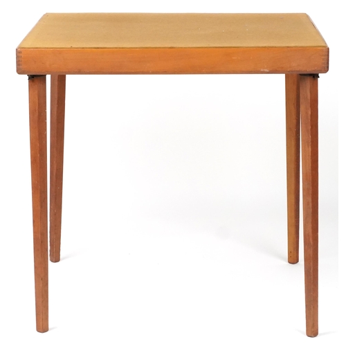 1086 - Vintage folding baize lined card table, 70cm H x 70cm W x 70cm D