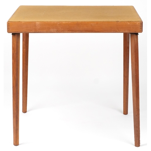 1086 - Vintage folding baize lined card table, 70cm H x 70cm W x 70cm D