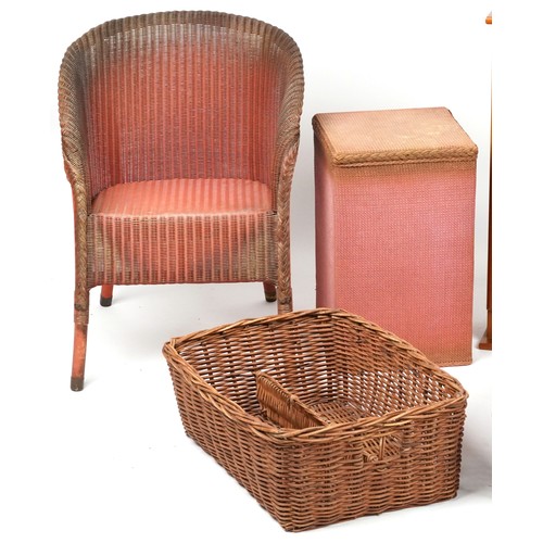 1088A - Occasional furniture including a Lloyd loom tub chair, yew wood CD rack and two wicker baskets, the ... 