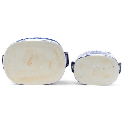 1478 - Two blue and white transfer printed porcelain foot baths with twin handles, the largest 48cm wide