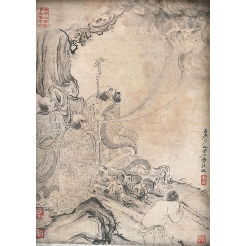 1294 - Four Chinese pictures of offerings to the gods, each framed and glazed, each 29cm x 20cm excluding t... 