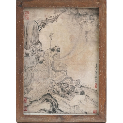 1294 - Four Chinese pictures of offerings to the gods, each framed and glazed, each 29cm x 20cm excluding t... 