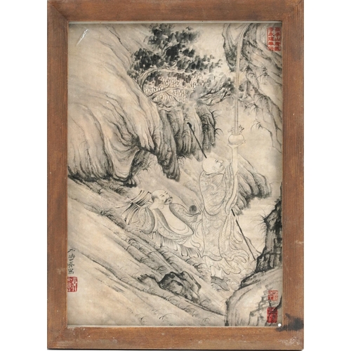 1294 - Four Chinese pictures of offerings to the gods, each framed and glazed, each 29cm x 20cm excluding t... 