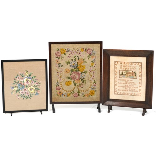 1104 - Three tapestry fire screens, the largest 70cm high x 53cm wide