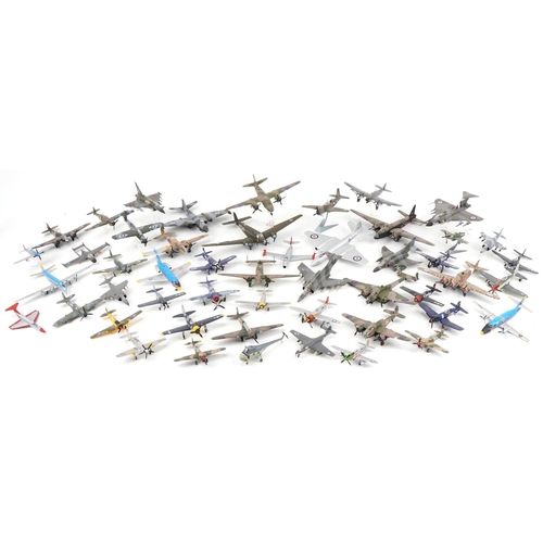 1602 - Collection of scratch built model military aircraft, the largest 40cm wide