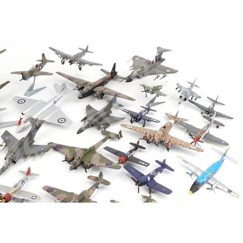 1602 - Collection of scratch built model military aircraft, the largest 40cm wide