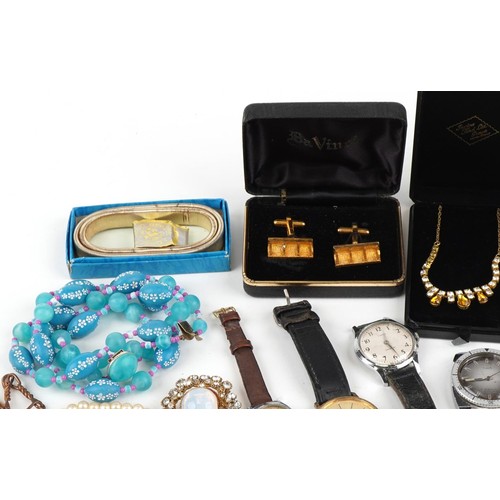 2730 - Vintage and later costume jewellery and wristwatches including necklaces, brooches and cufflinks