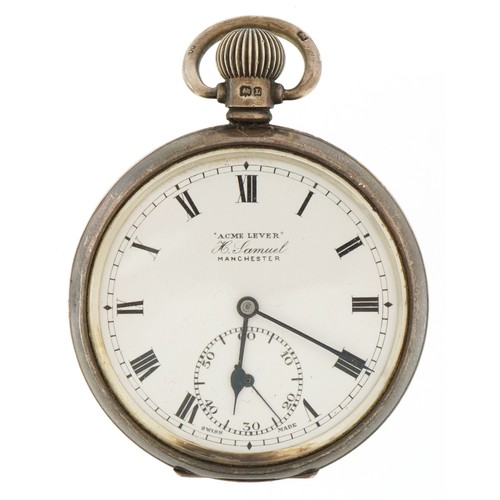 2328 - H Samuel, George V gentlemen's silver Acme Lever open face keyless pocket watch having enamelled and... 