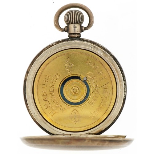 2328 - H Samuel, George V gentlemen's silver Acme Lever open face keyless pocket watch having enamelled and... 