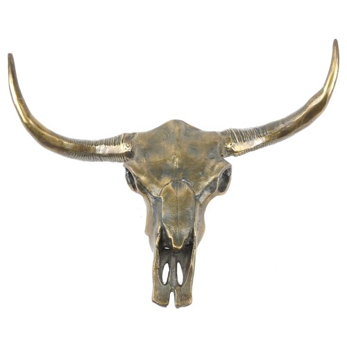 1369 - Large bronzed wall mounted sculpture of an ox head, 70cm wide