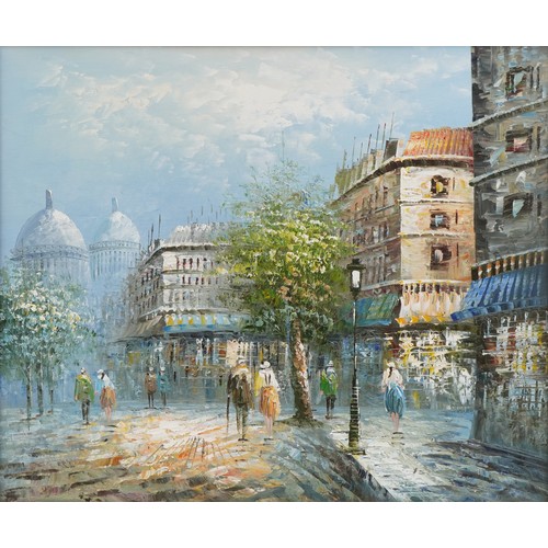 1198 - Burnett, two Parisian street scenes - oil on canvas, each framed, the largest 60cm x 50cm excluding ... 