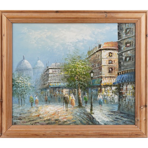 1198 - Burnett, two Parisian street scenes - oil on canvas, each framed, the largest 60cm x 50cm excluding ... 